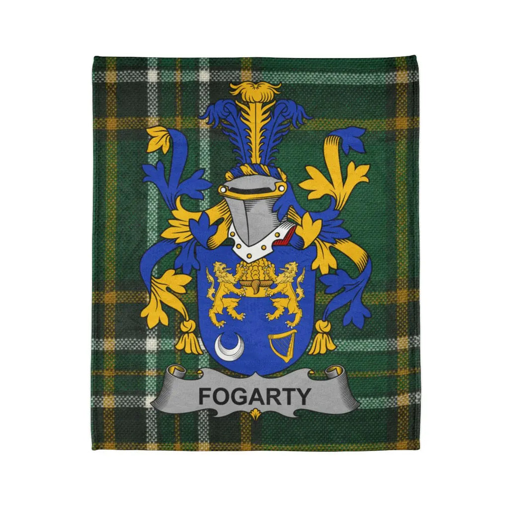 Fogarty Family Crest with Scottish Tartan Blanket