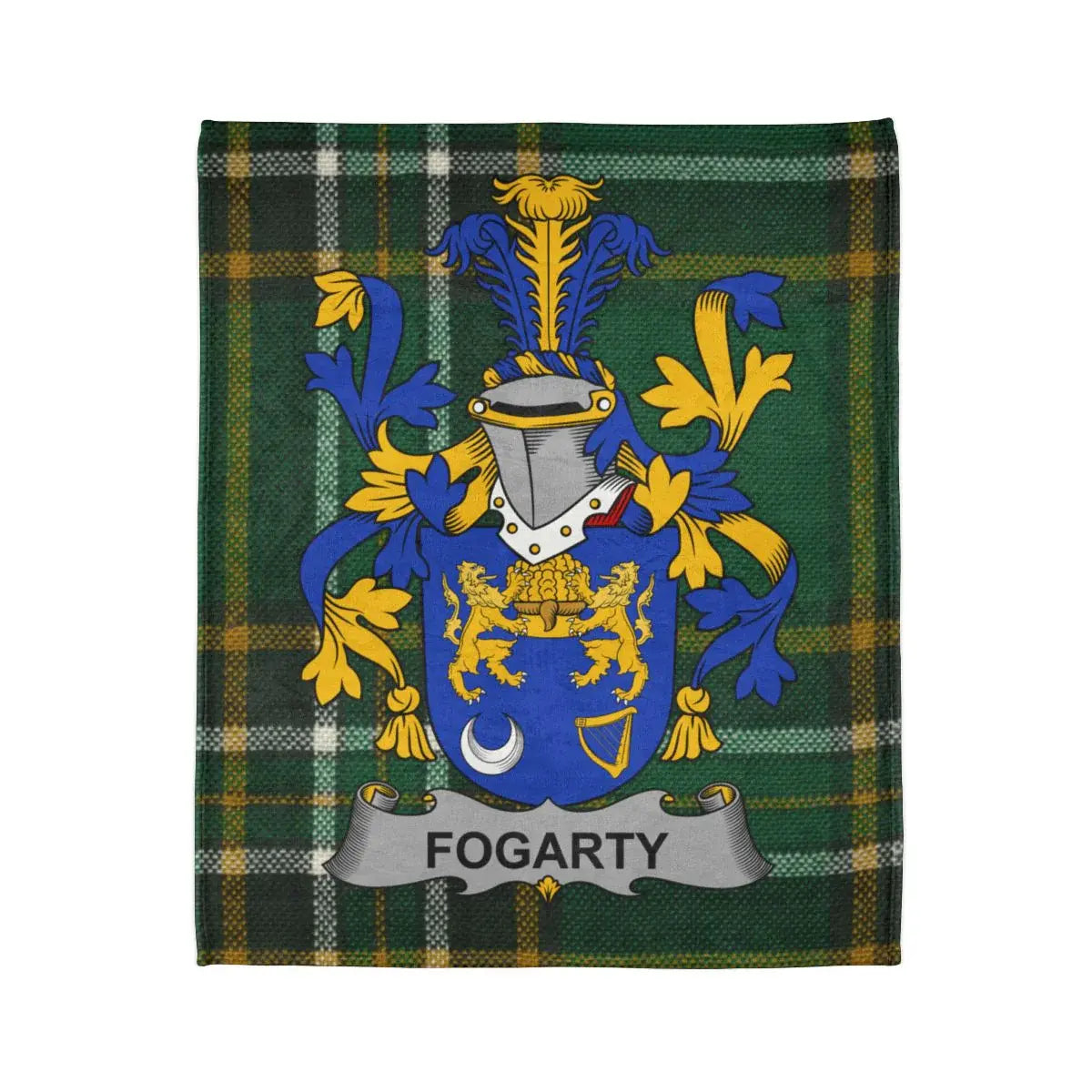 Fogarty Family Crest with Scottish Tartan Blanket