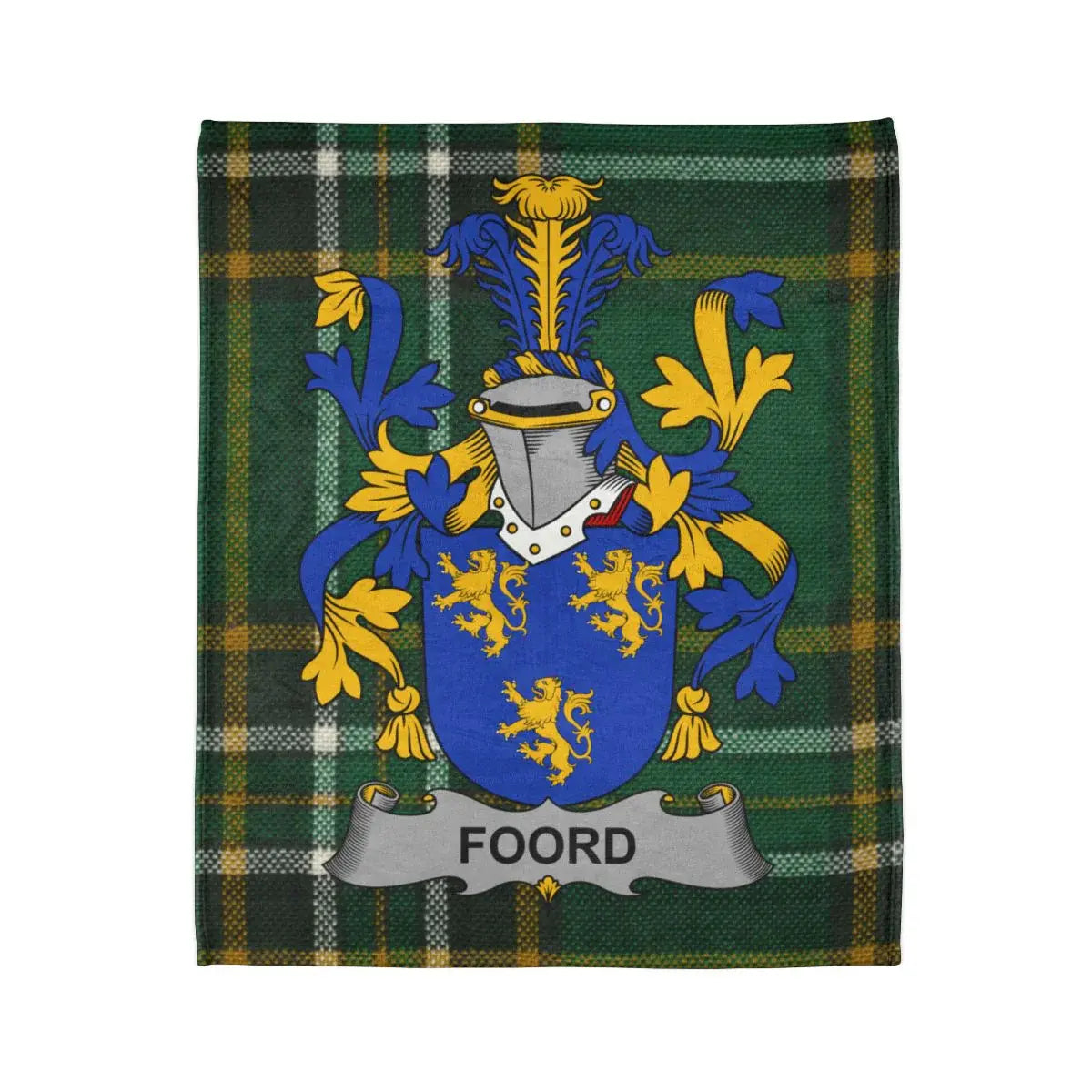 Foord Family Crest with Plaid Background Blanket
