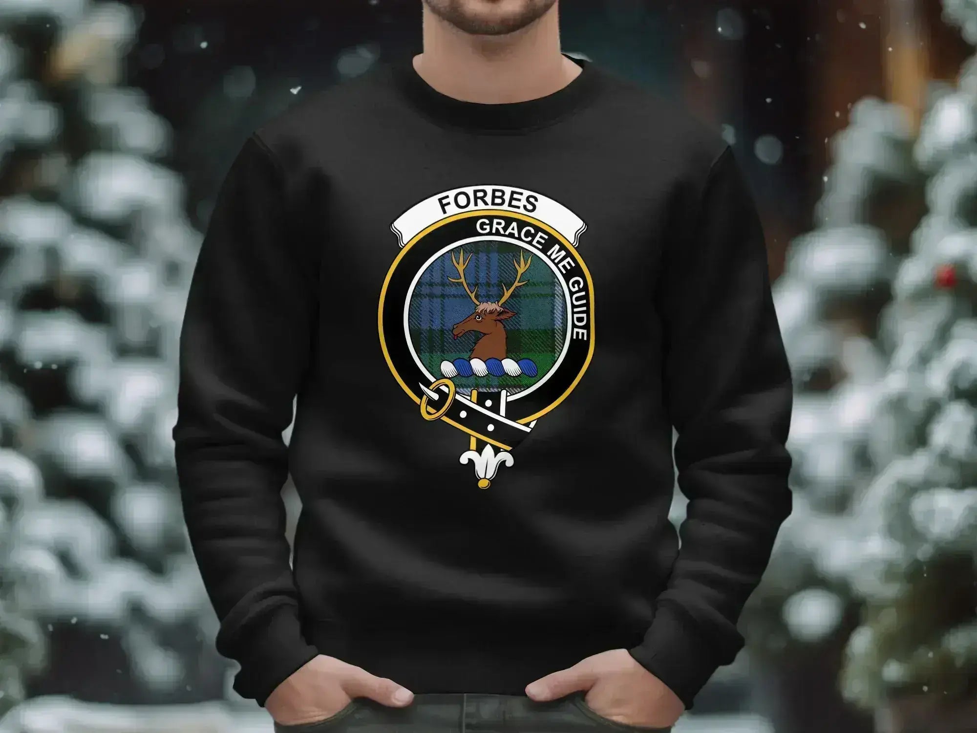 Forbes Grace Me Guide crest emblem sweatshirt — clan badge on fleece