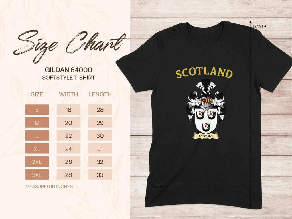Forrester heritage t-shirt back view — black cotton, coat of arms graphic