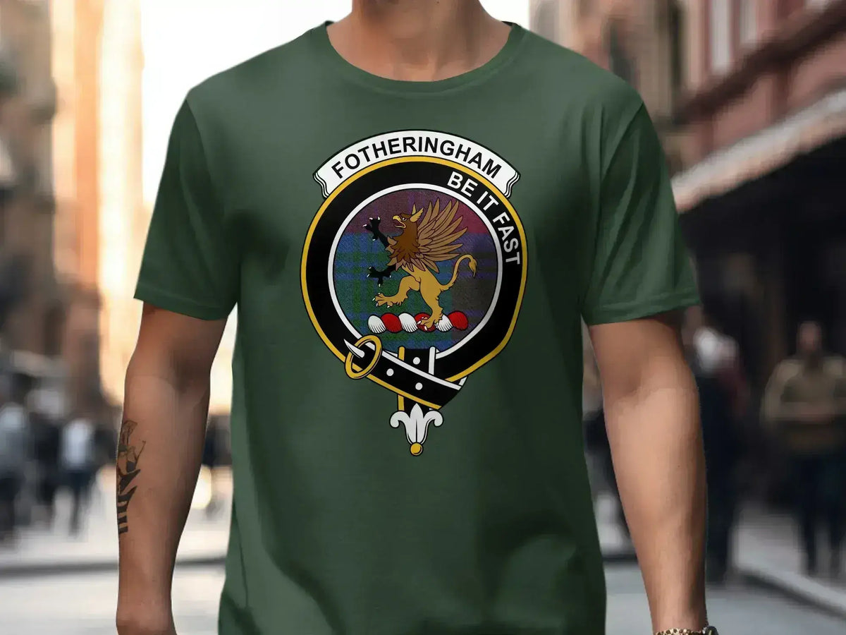 Fotheringham clan crest t-shirt in forest green — printed griffin crest on chest