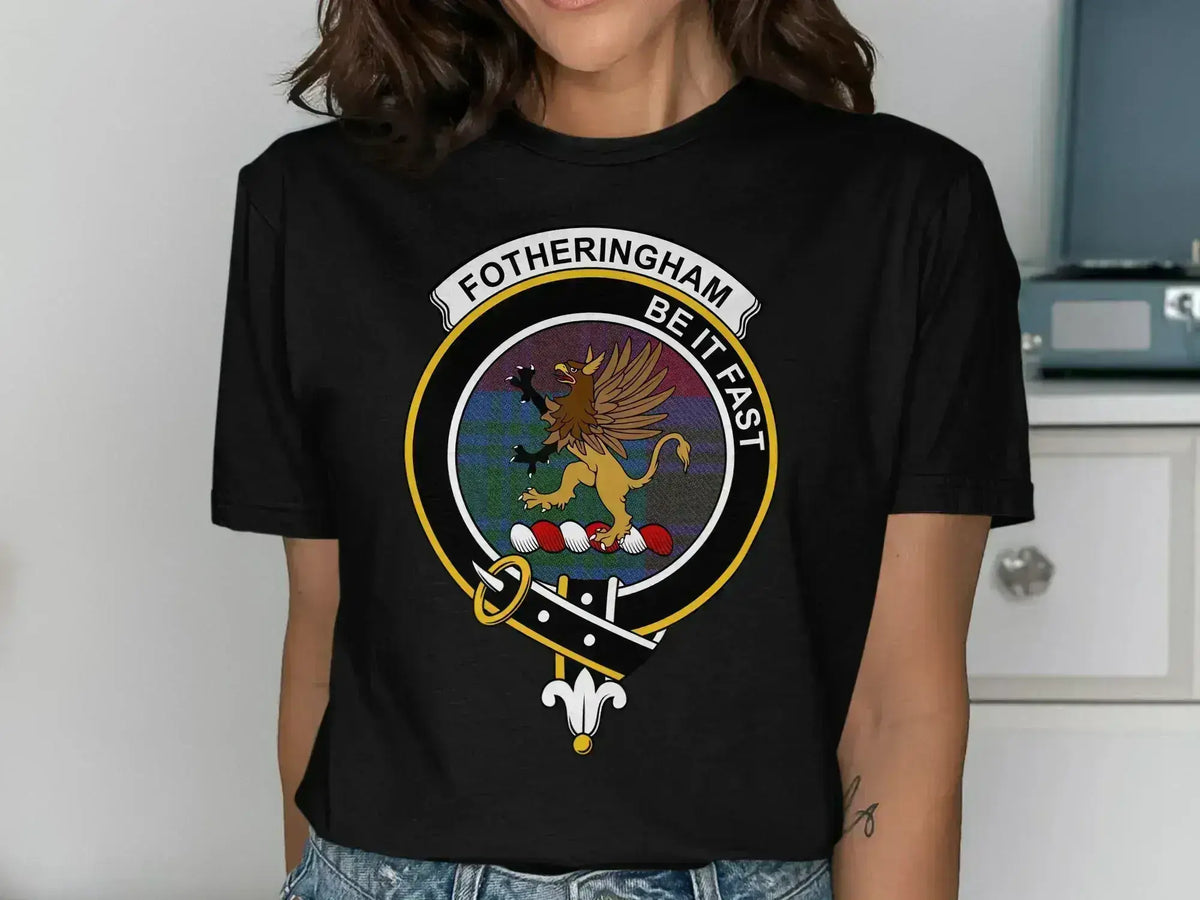 Fotheringham clan crest t-shirt in royal blue — front view showing crest detail