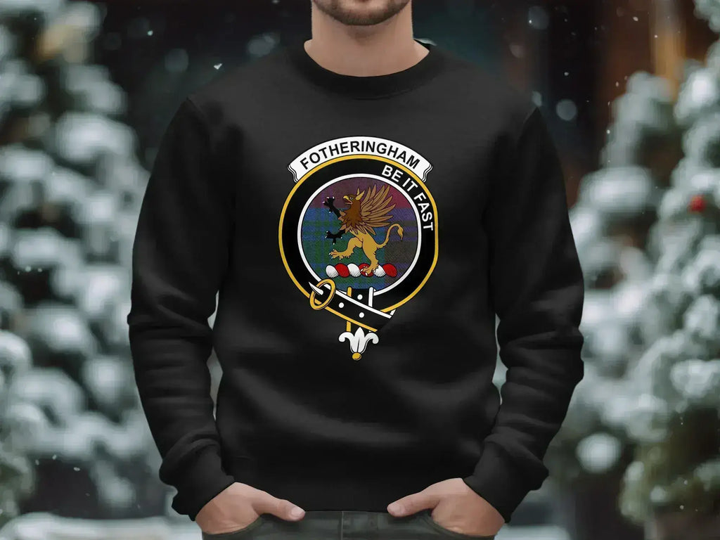 Fotheringham clan crest sweatshirt in black — griffin crest printed on front panel
