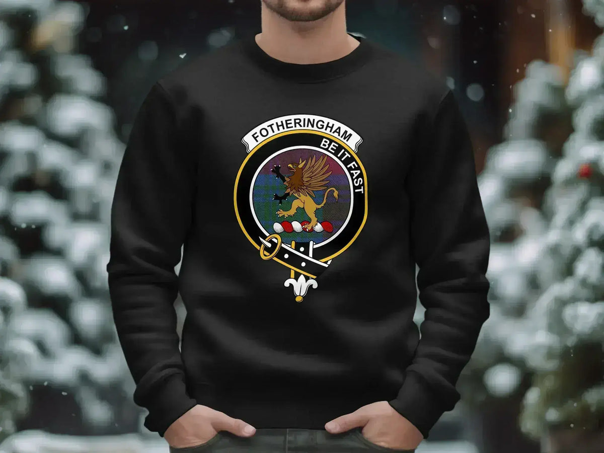 Fotheringham clan crest sweatshirt in black — griffin crest printed on front panel