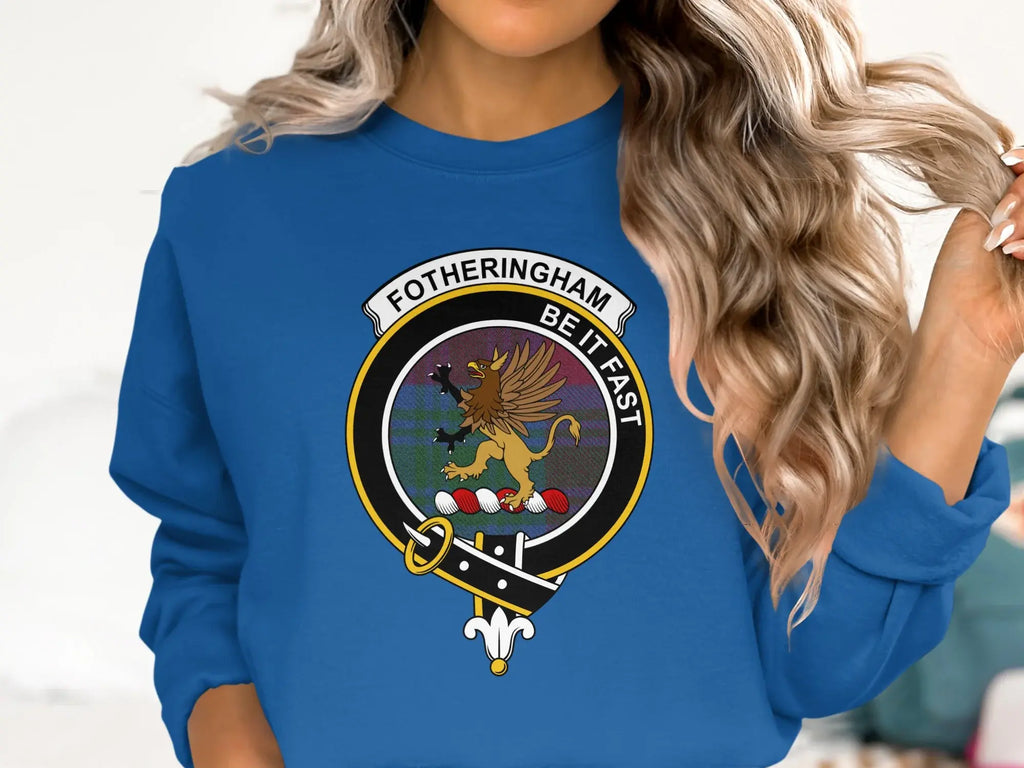 Fotheringham crewneck sweatshirt in navy — Be It Fast clan motto and crest design