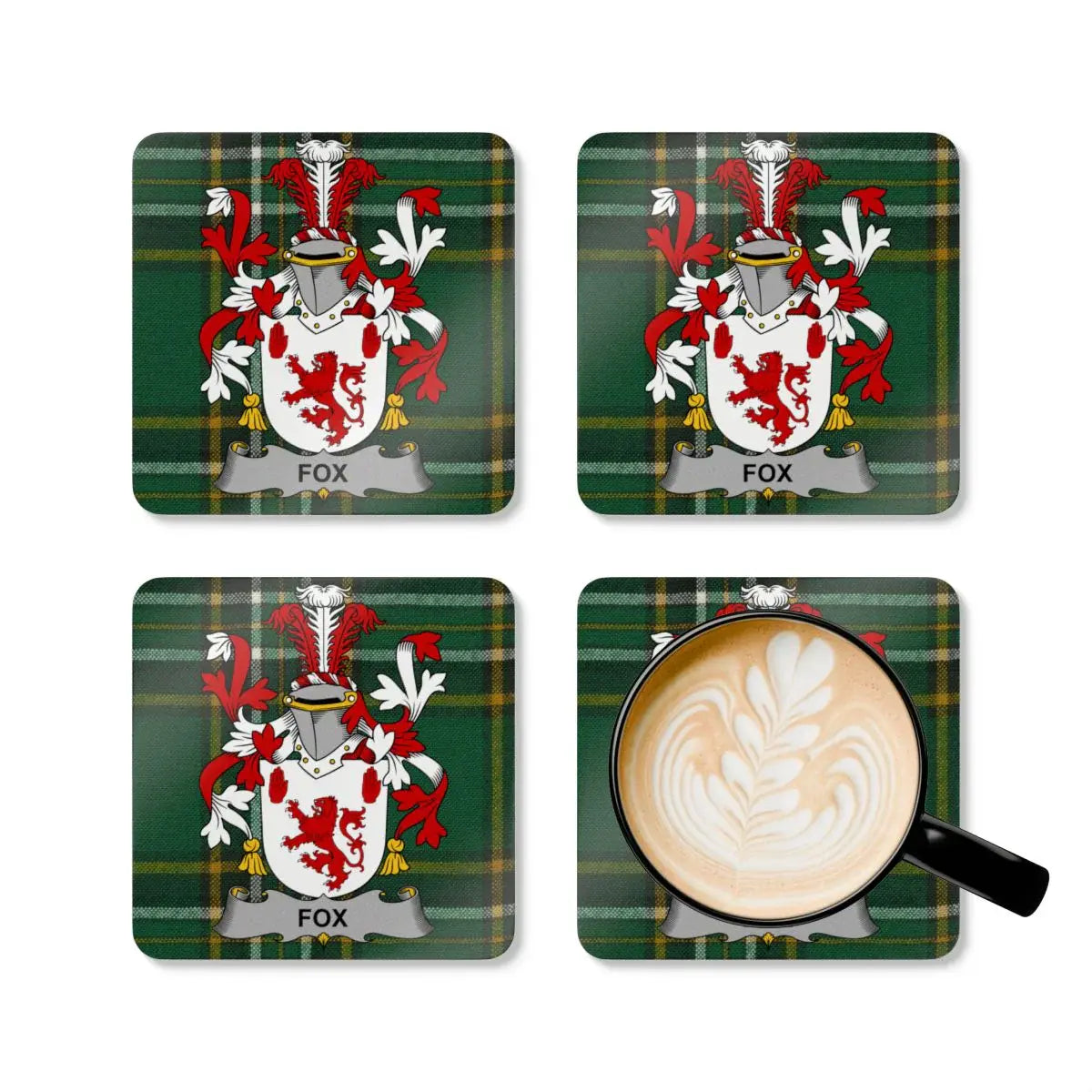 Custom Family Crest Green Plaid Drink Coasters product