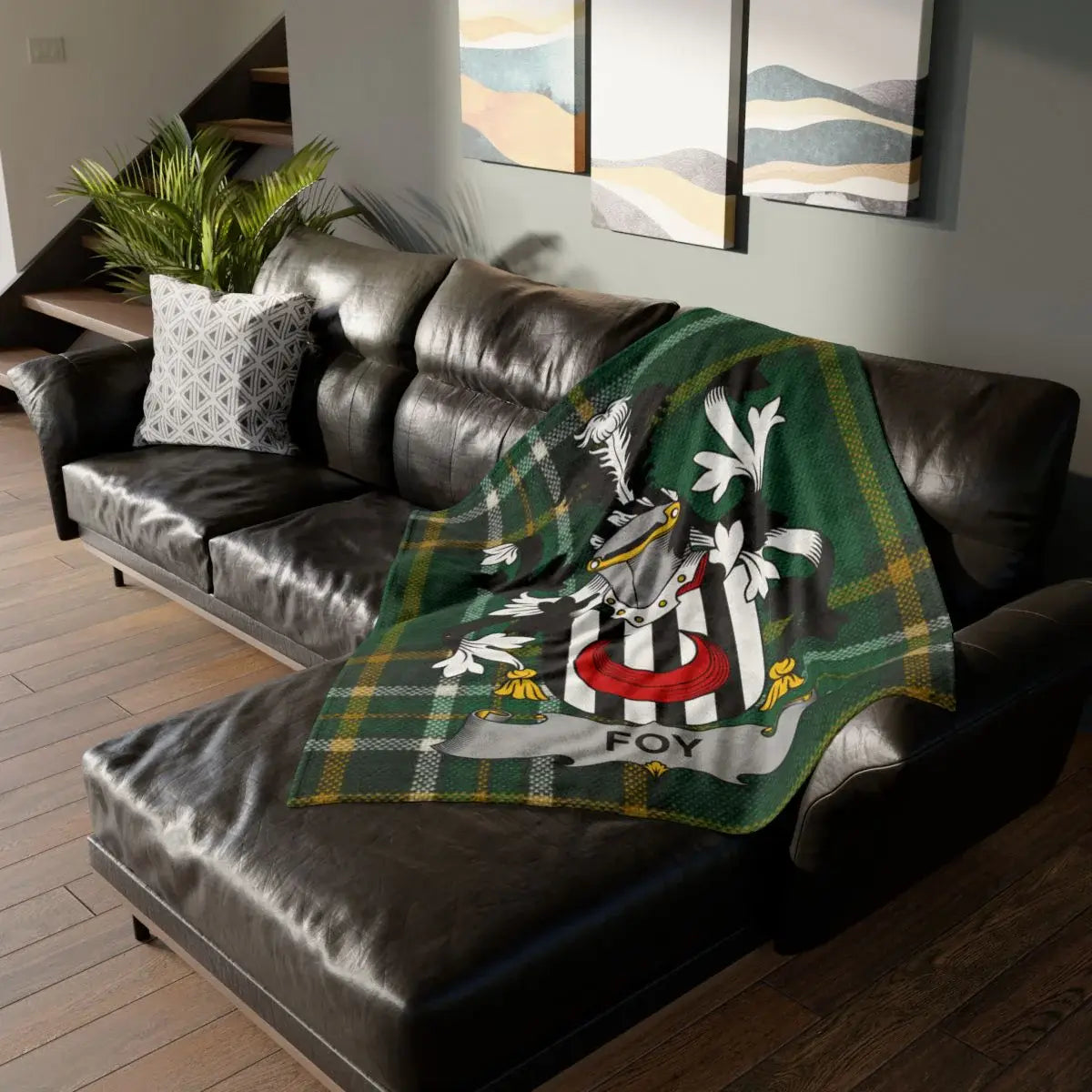Stylish Foy Family Crest Green Plaid Throw Blanket