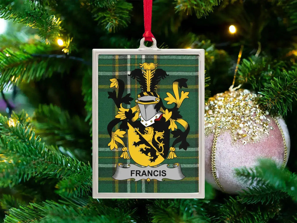 Family Crest on Plaid Personalized Ornament product type