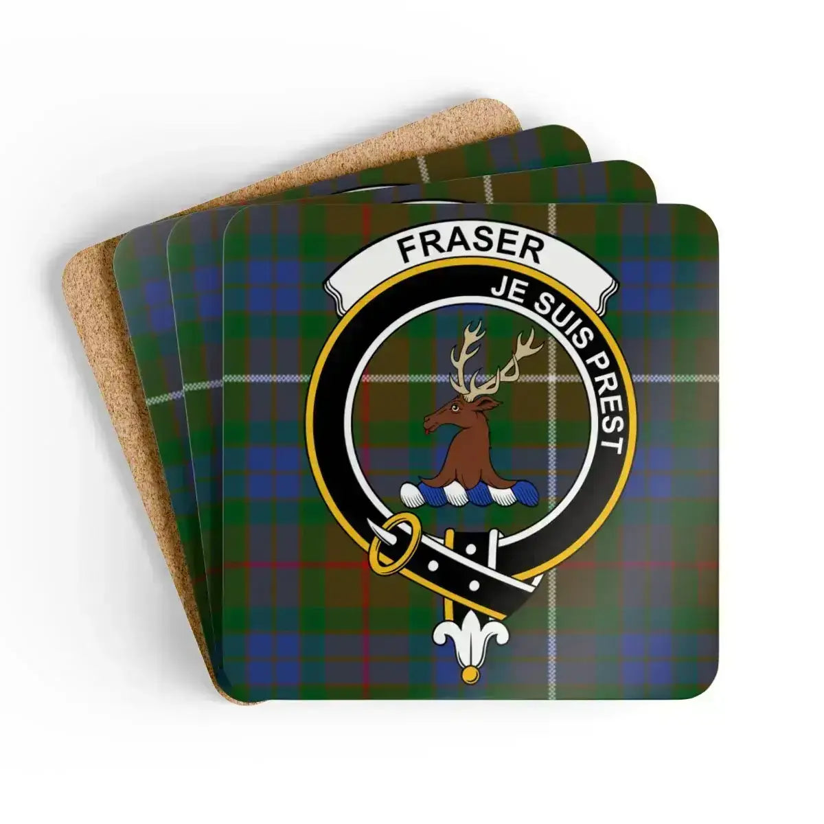 Fraser Scottish clan crest tartan coaster example for custom coaster set
