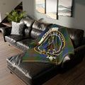 Fraser clan crest tartan throw blanket on sofa — 50x60 polyester with red and black plaid