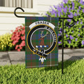 Fraser tartan garden flag 24.5x32 — red and black clan crest, outdoor stake display