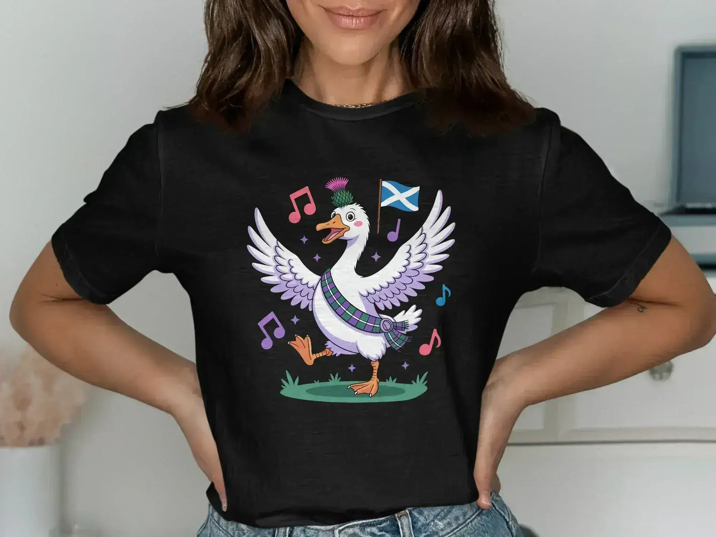 Scottish Goose Cartoon with Flag Short Sleeve T-Shirt product type