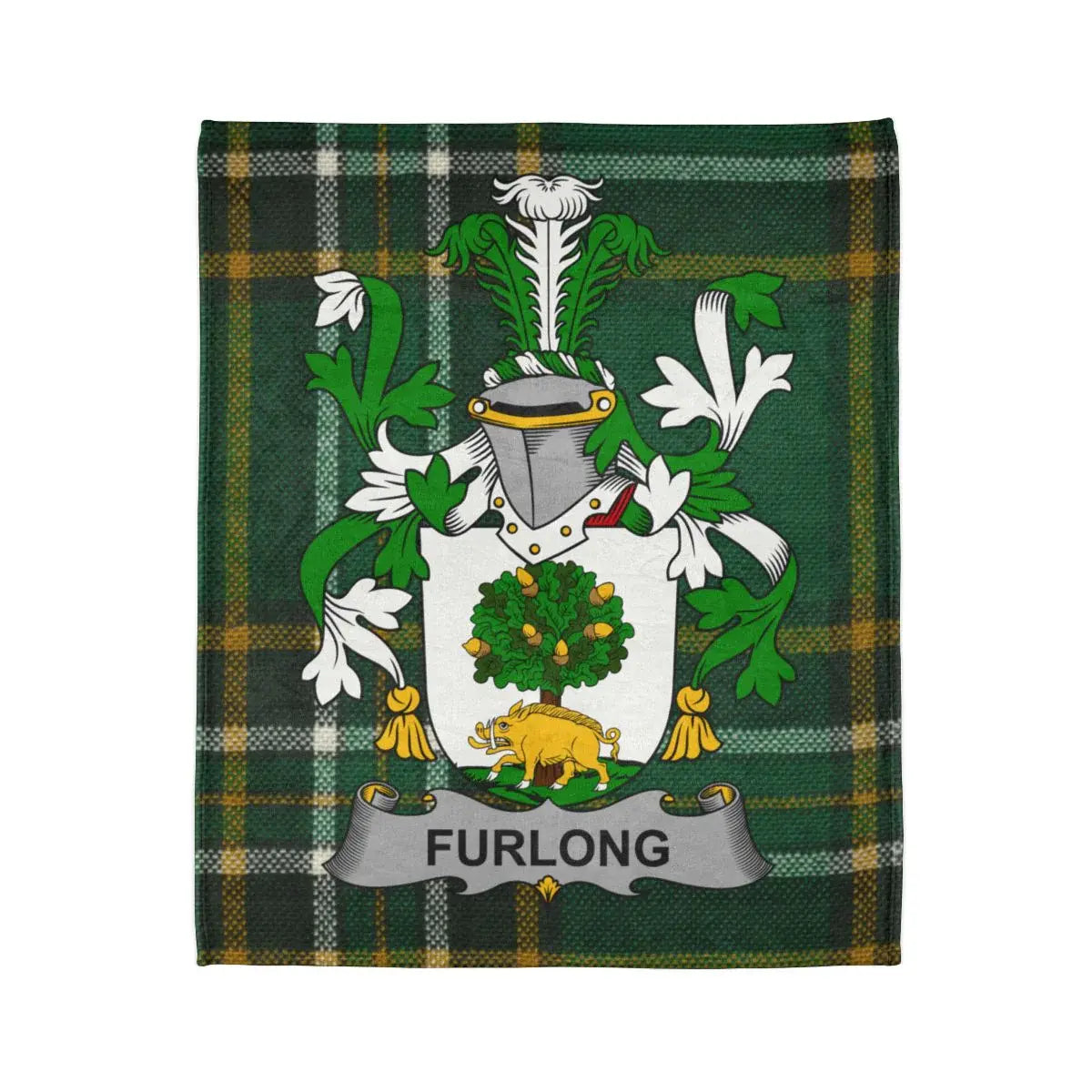 Furlong Family Crest Green Plaid Tartan Blanket