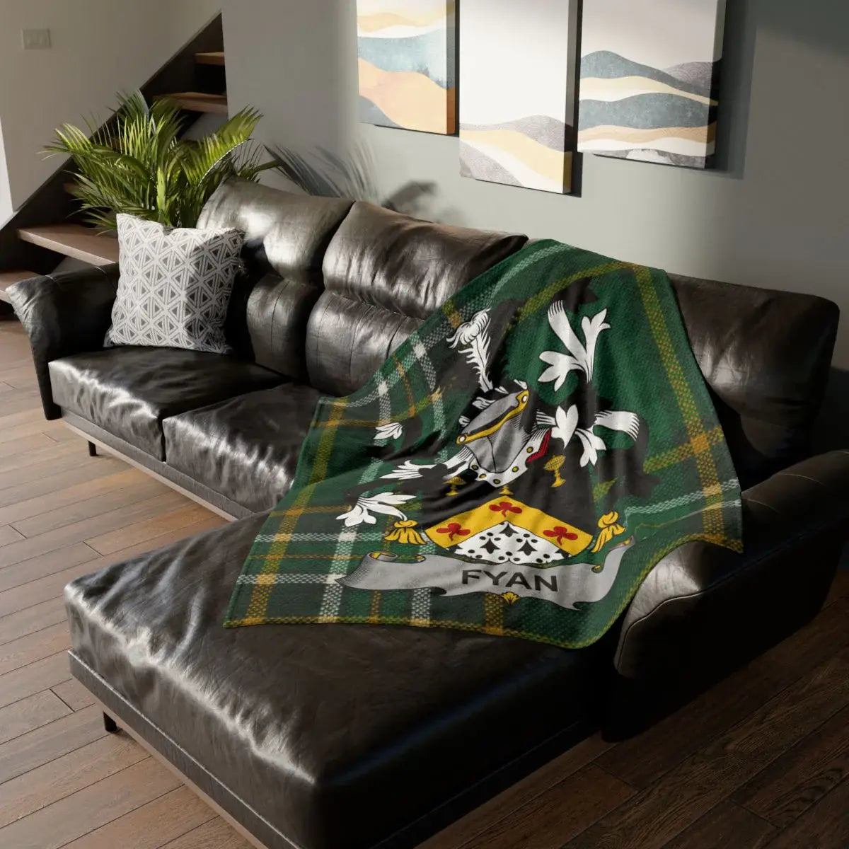 Custom Ryan Family Crest Plaid Throw Blanket