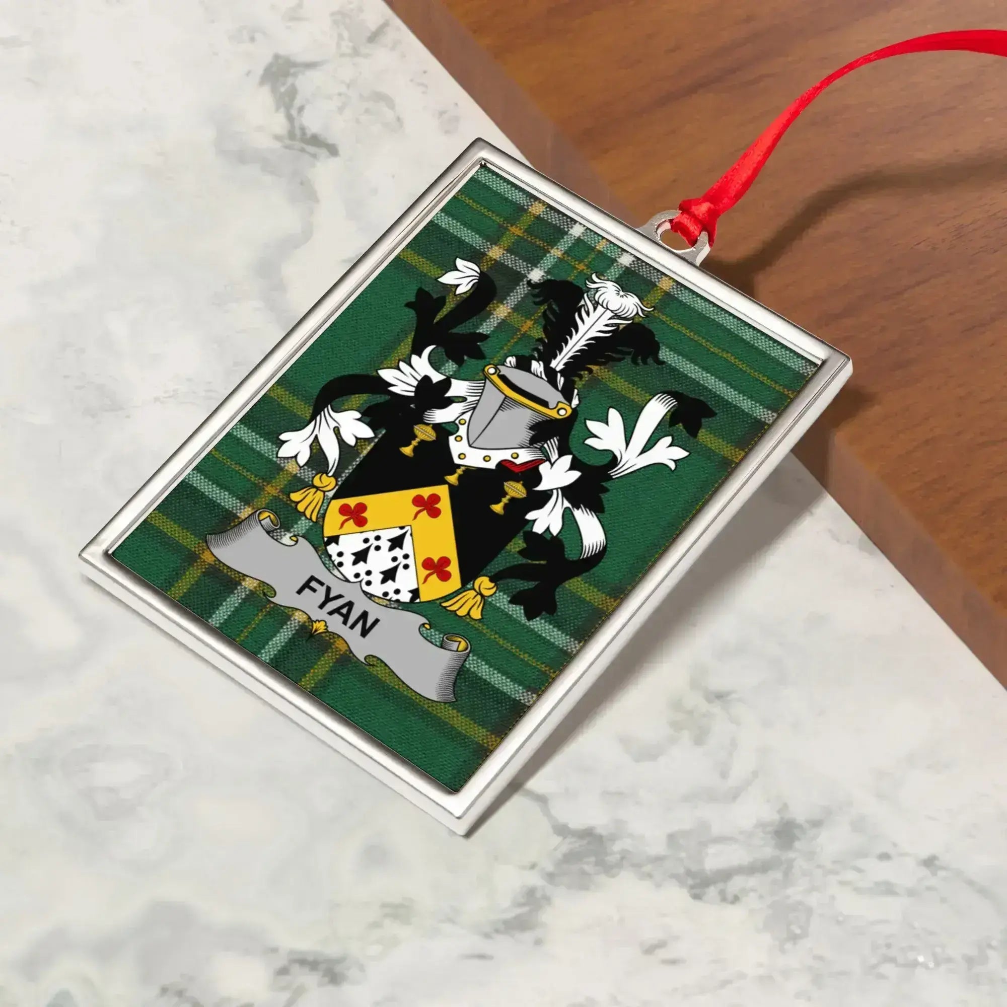 Custom Family Crest Green Plaid Rectangular Ornament product type