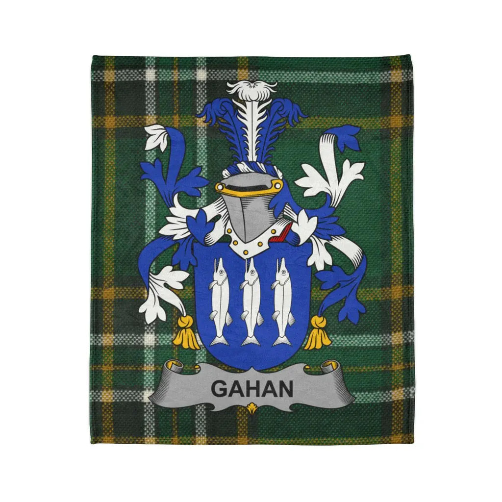 Gahan Family Crest on Traditional Tartan Blanket