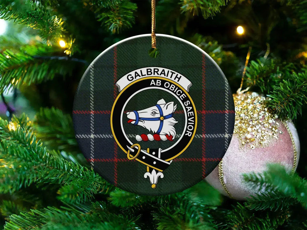 Clan Galbraith tartan crest ceramic ornament — 3 inch round double-sided Scottish keepsake