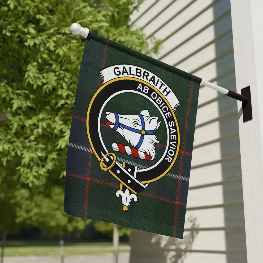 Clan Galbraith crest tartan garden flag — 12x18 inch poly-canvas flag on garden pole
