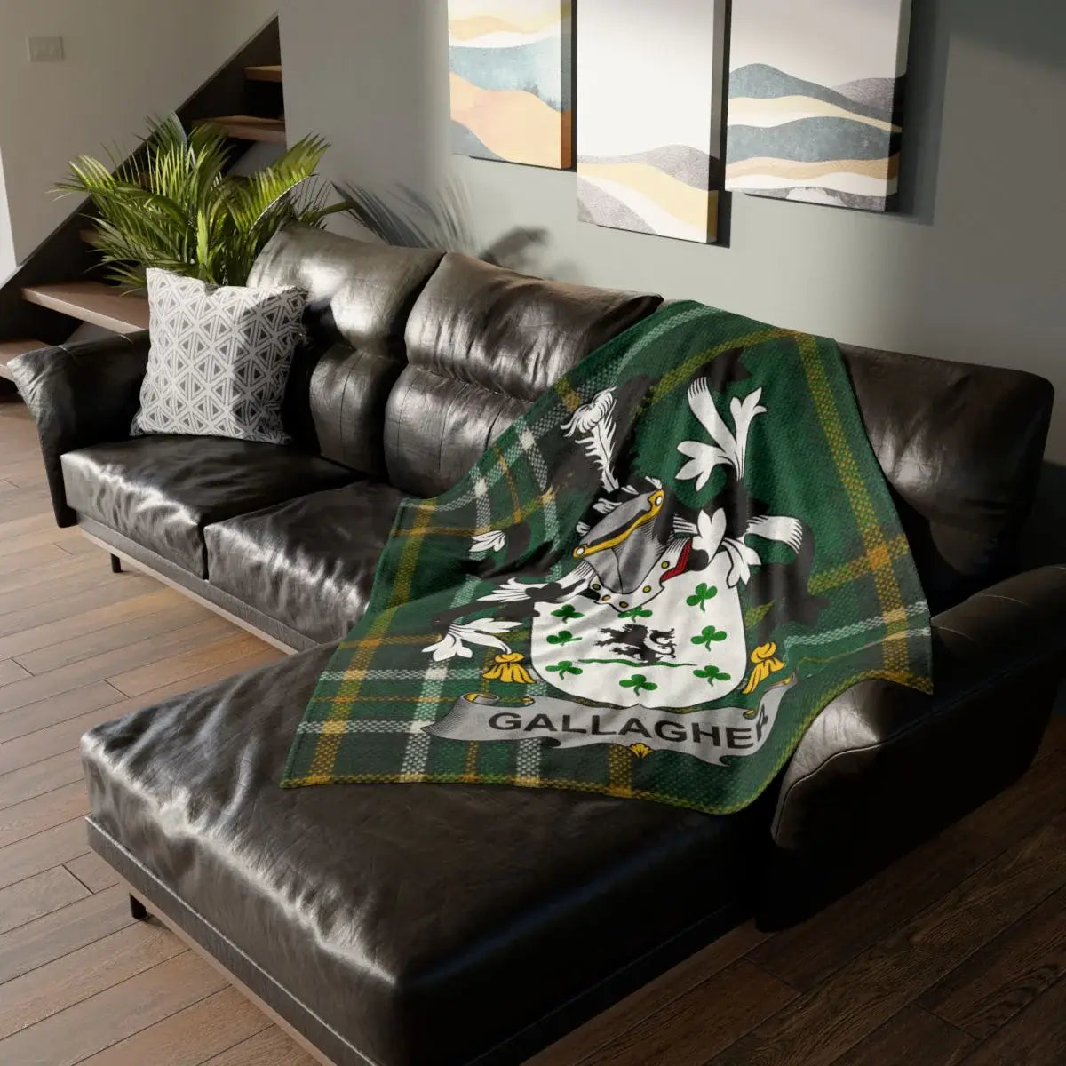 Gallagher Family Crest Blanket Green Plaid Pattern Design