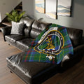 Clan Galloway crest tartan printed throw blanket — 50x60 inch polyester with clan crest and Higher motto