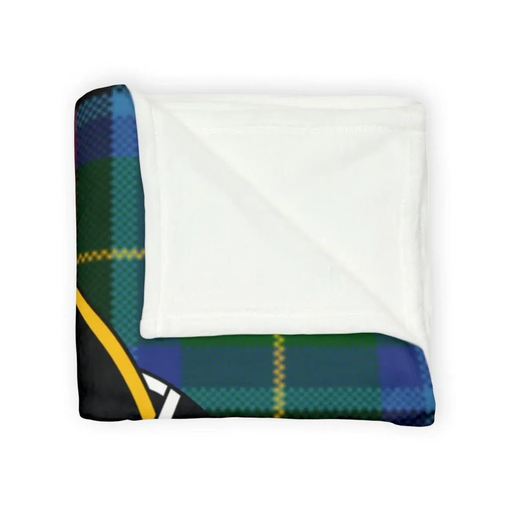 Galloway tartan throw blanket — close-up of printed clan tartan pattern on soft polyester