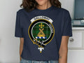 Galloway clan crest t-shirt in navy — printed crest and tartan design on soft cotton tee