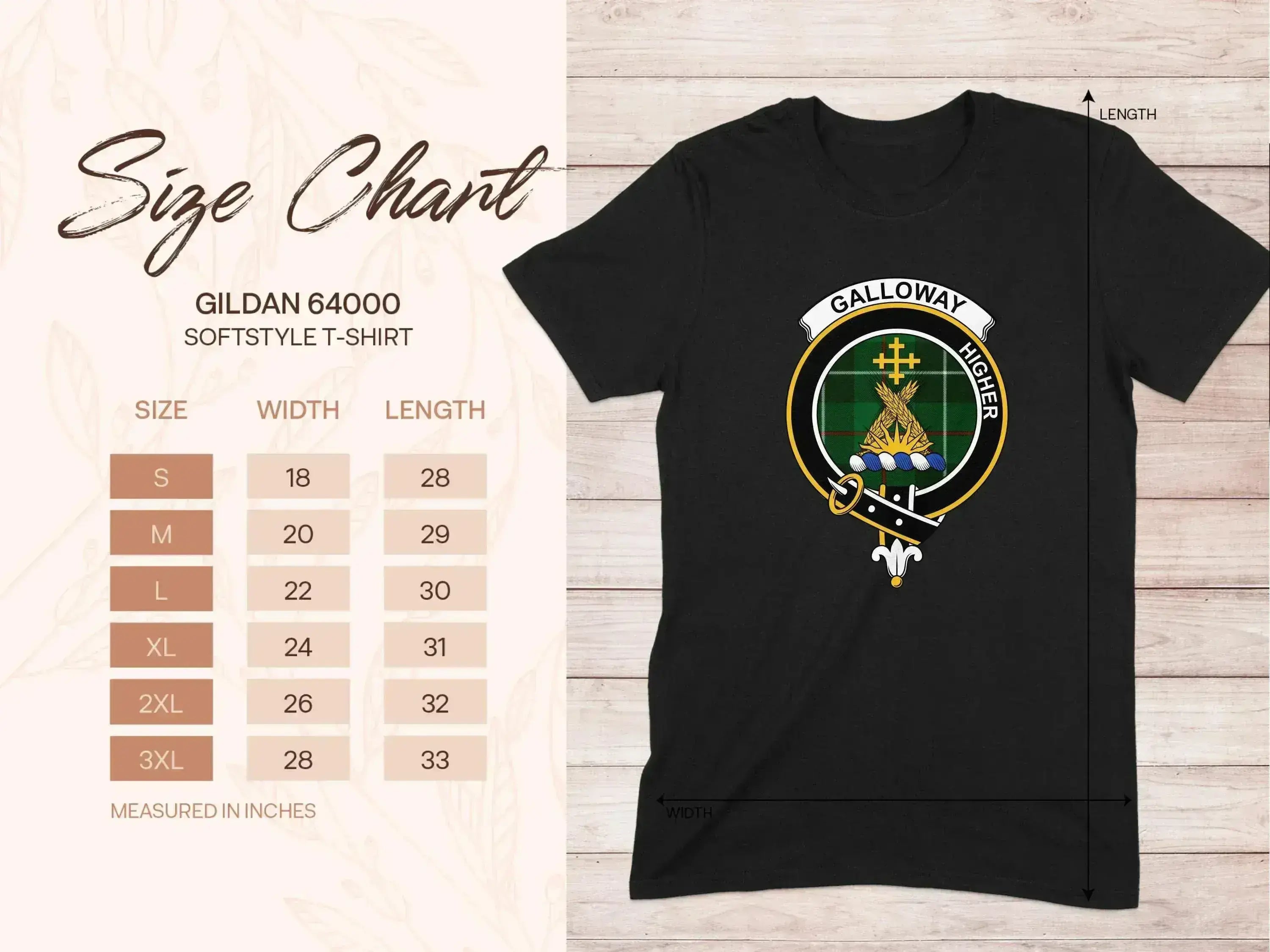 Galloway clan crest t-shirt — back view in black showing clean printed finish