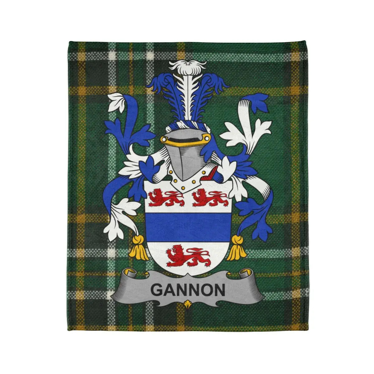 Gannon Family Crest with Green Plaid Background Throw Blanket