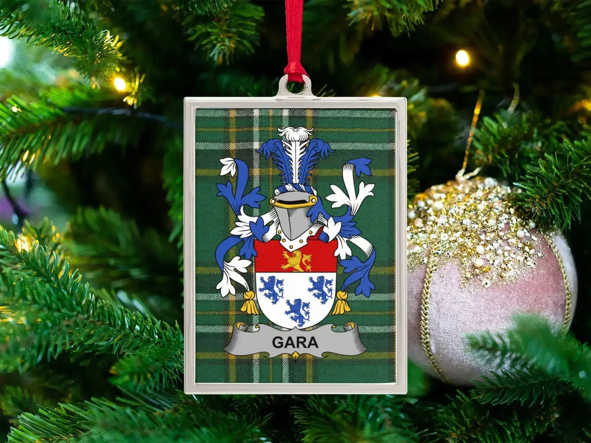 Custom Family Crest Name Plaid Ornament Holiday product