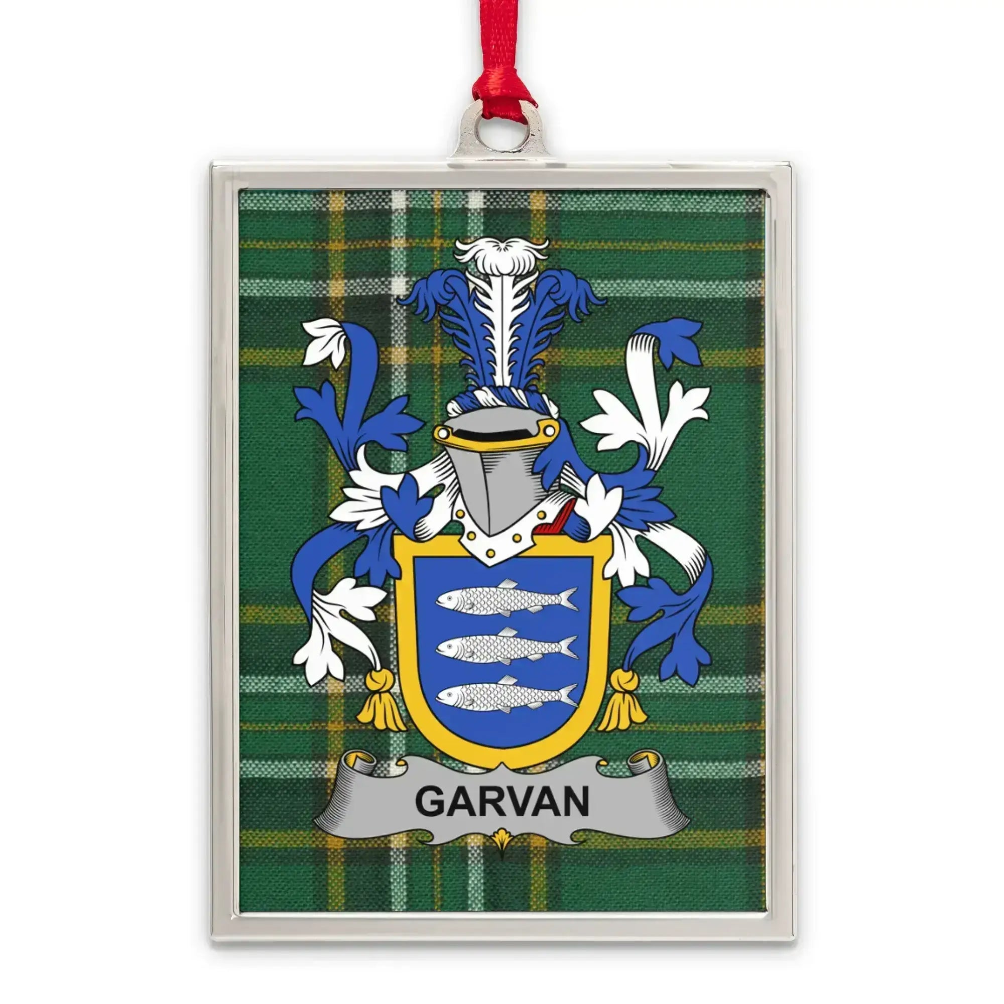 Garvan Family Crest with Plaid Background product