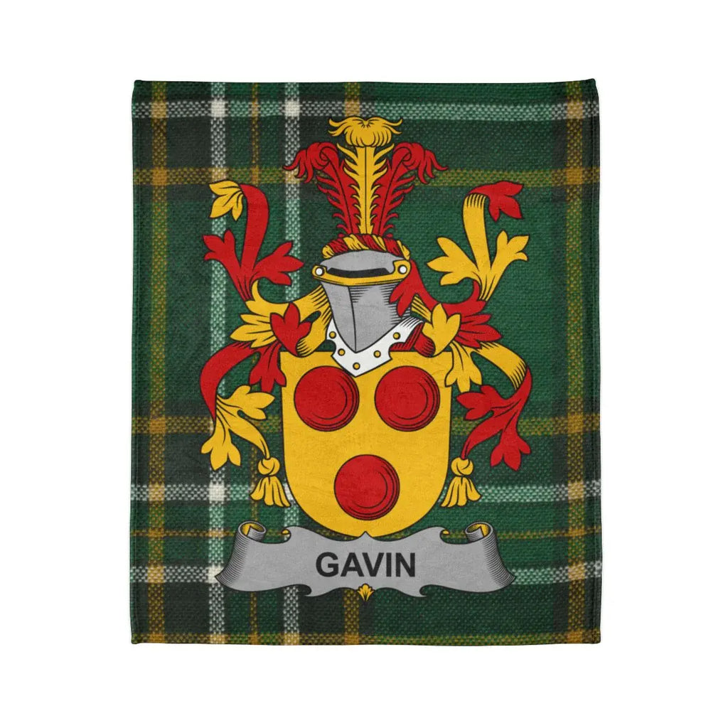 Gavin Family Crest on Tartan Plaid Background Blanket
