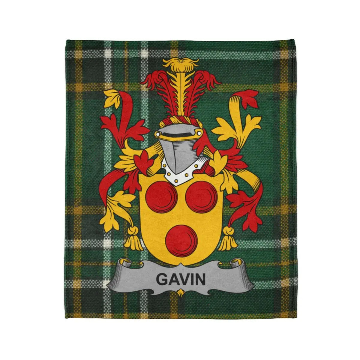 Gavin Family Crest on Tartan Plaid Background Blanket