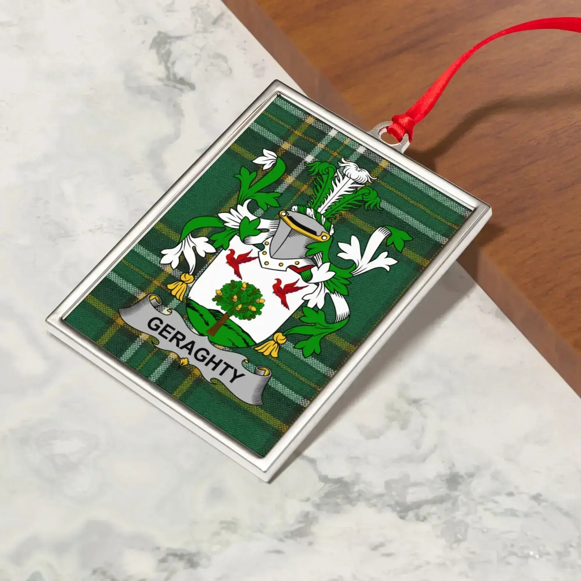 Geraghty Family Crest Plaid Design Ornament product type