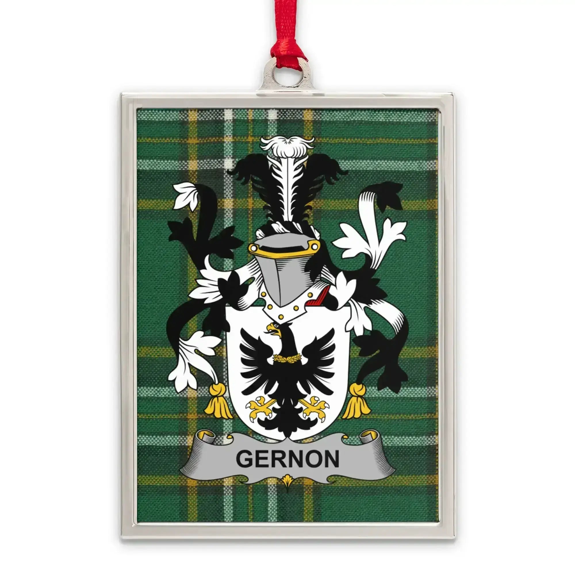 Gernon Family Crest Green Plaid Background product type
