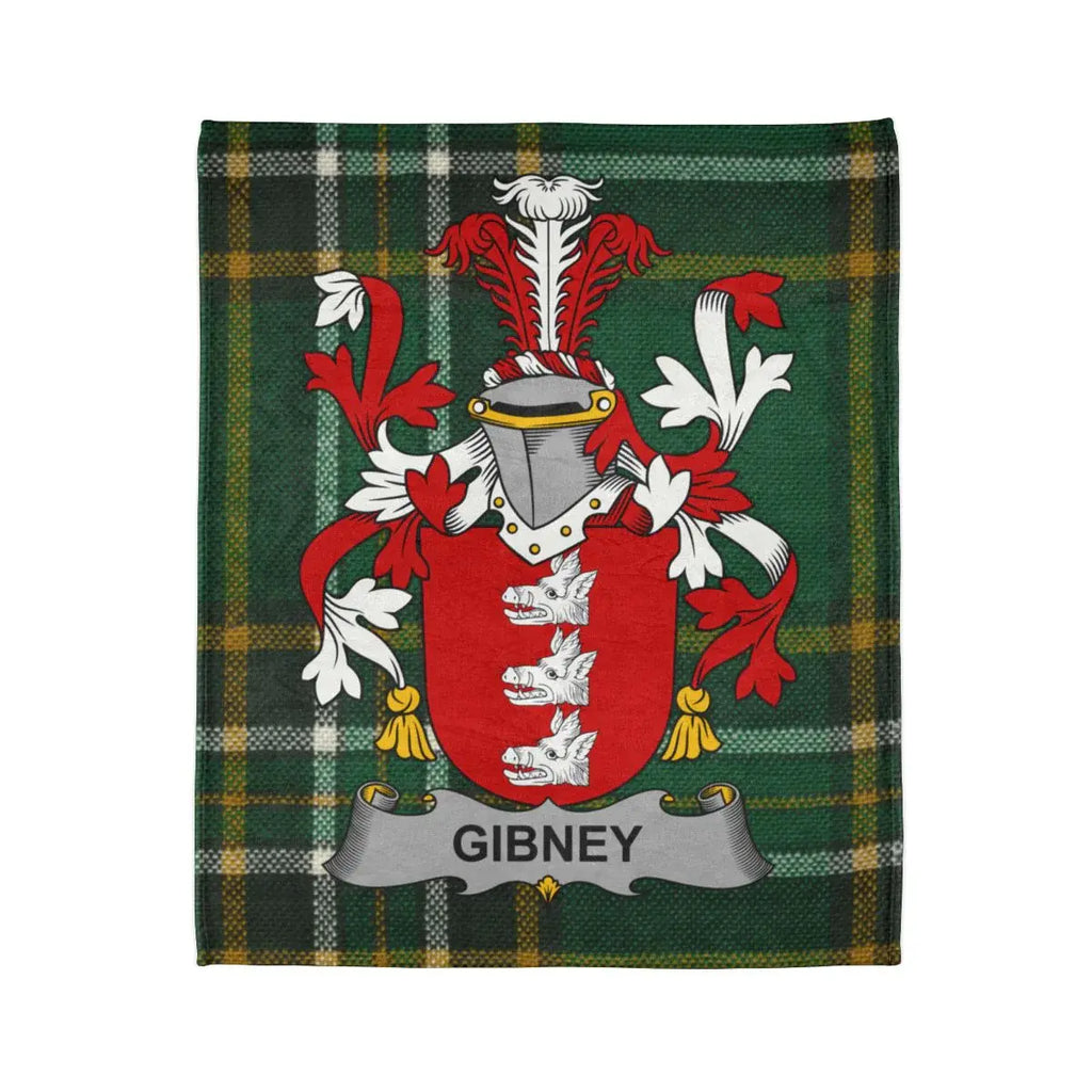 Gibney Coat of Arms with Tartan Background Blanket