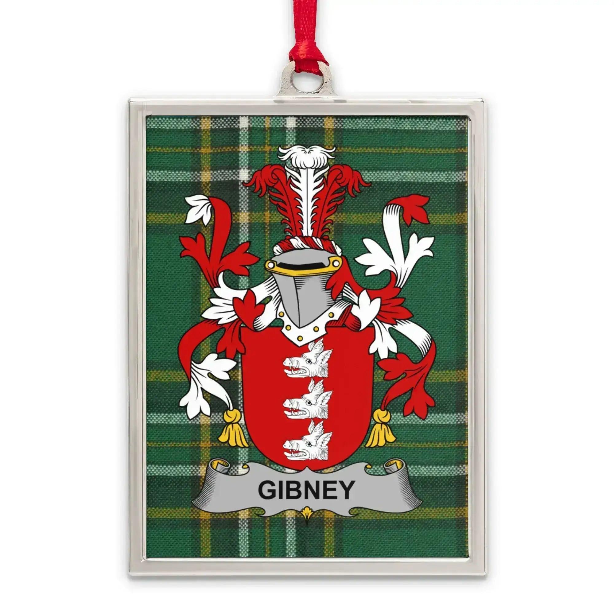 Gibney Family Crest on Tartan Background product