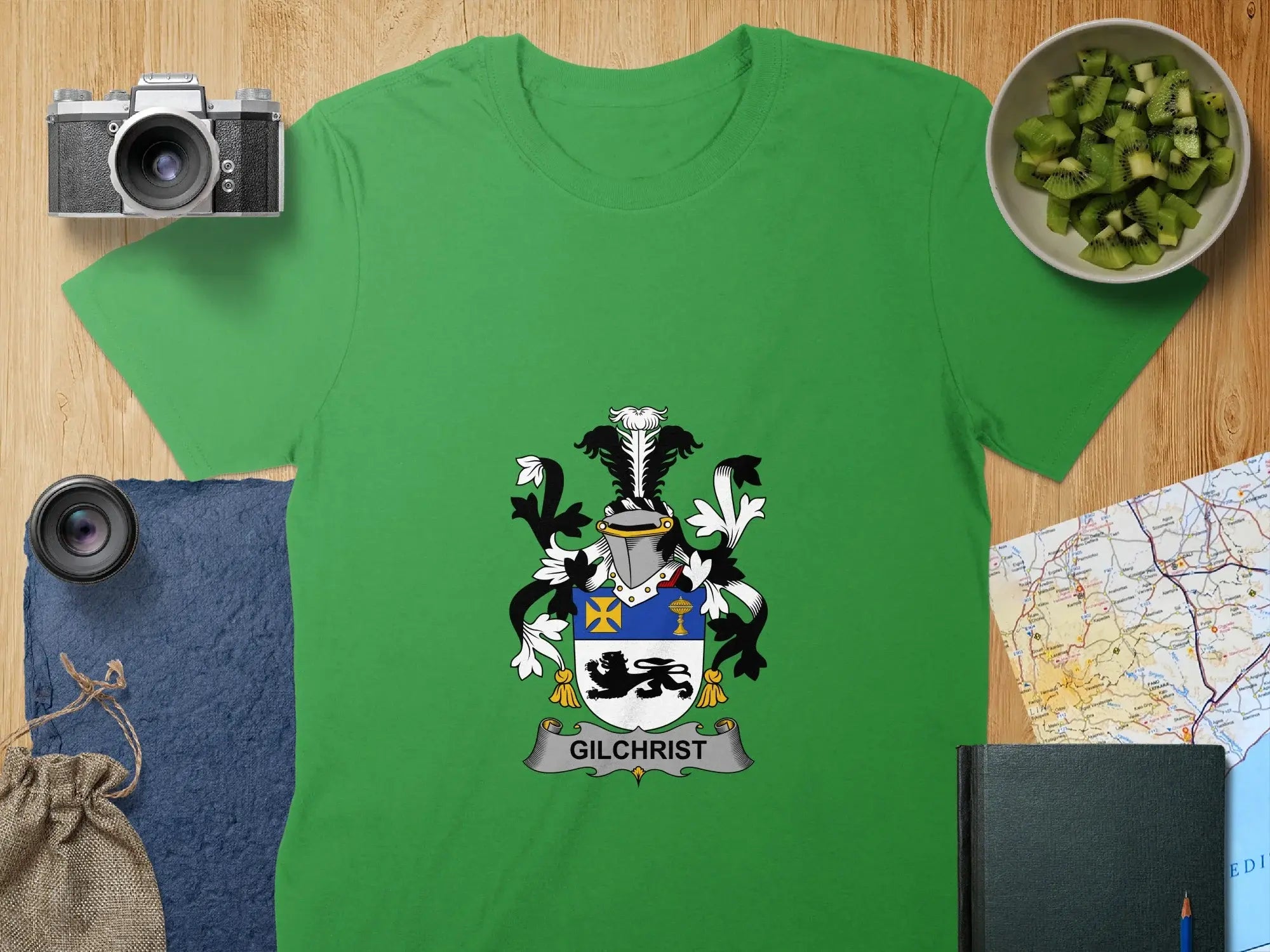 Gilchrist Family Crest on Comfortable Green T-shirt