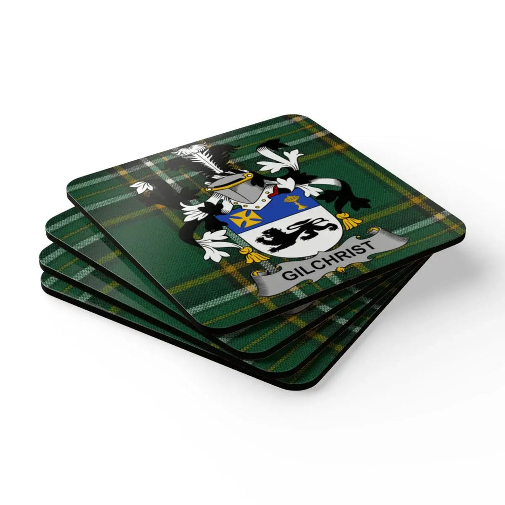 Family Crest of Gilchrist on Tartan Coat Coaster product type