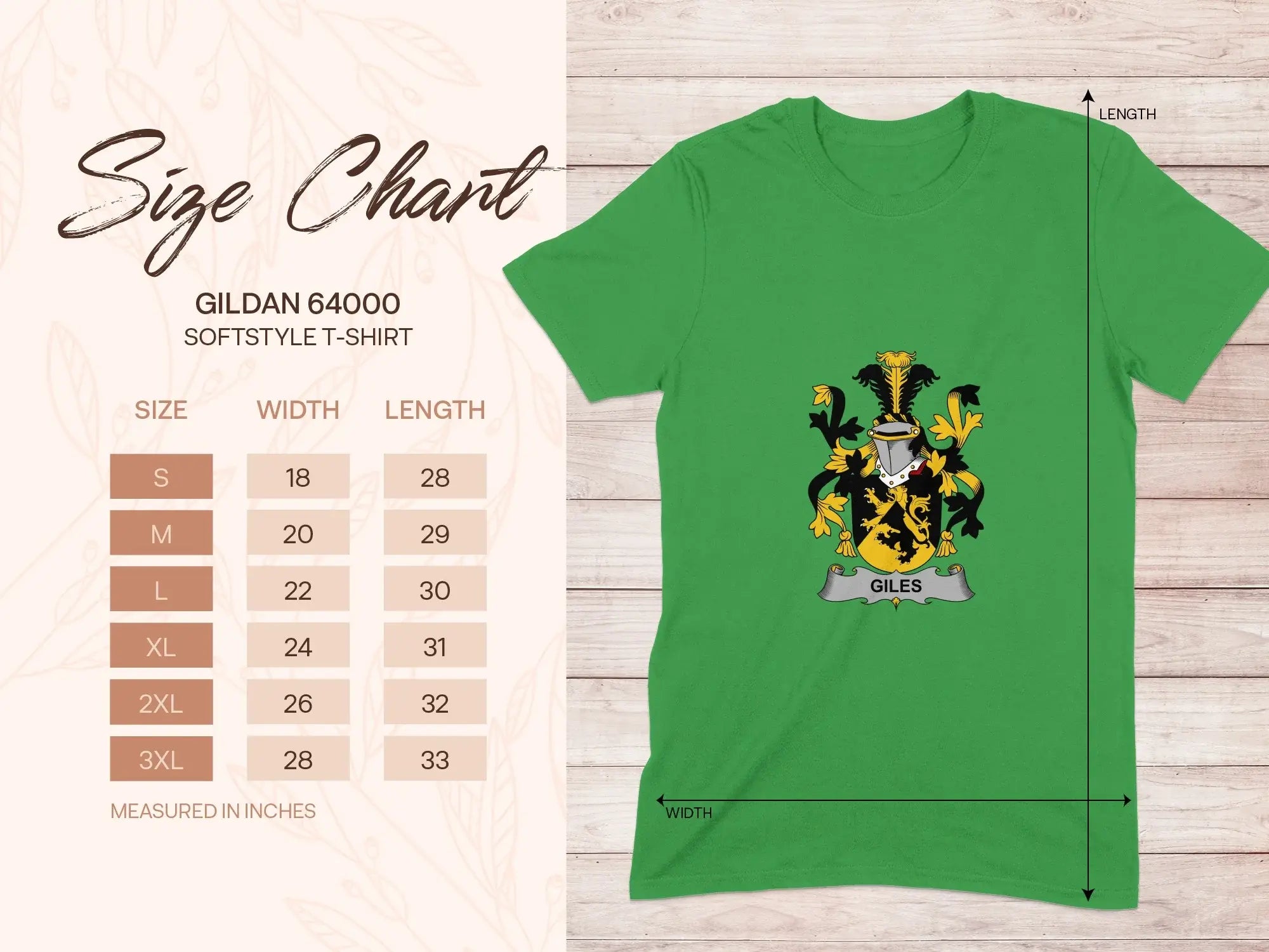 Green Shirt with Giles Family Crest Design