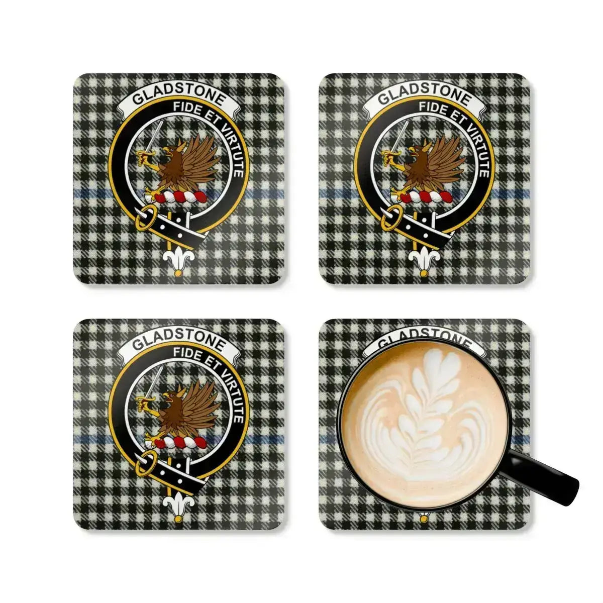 Gladstone Eagle Crest Plaid Design Coaster Set product