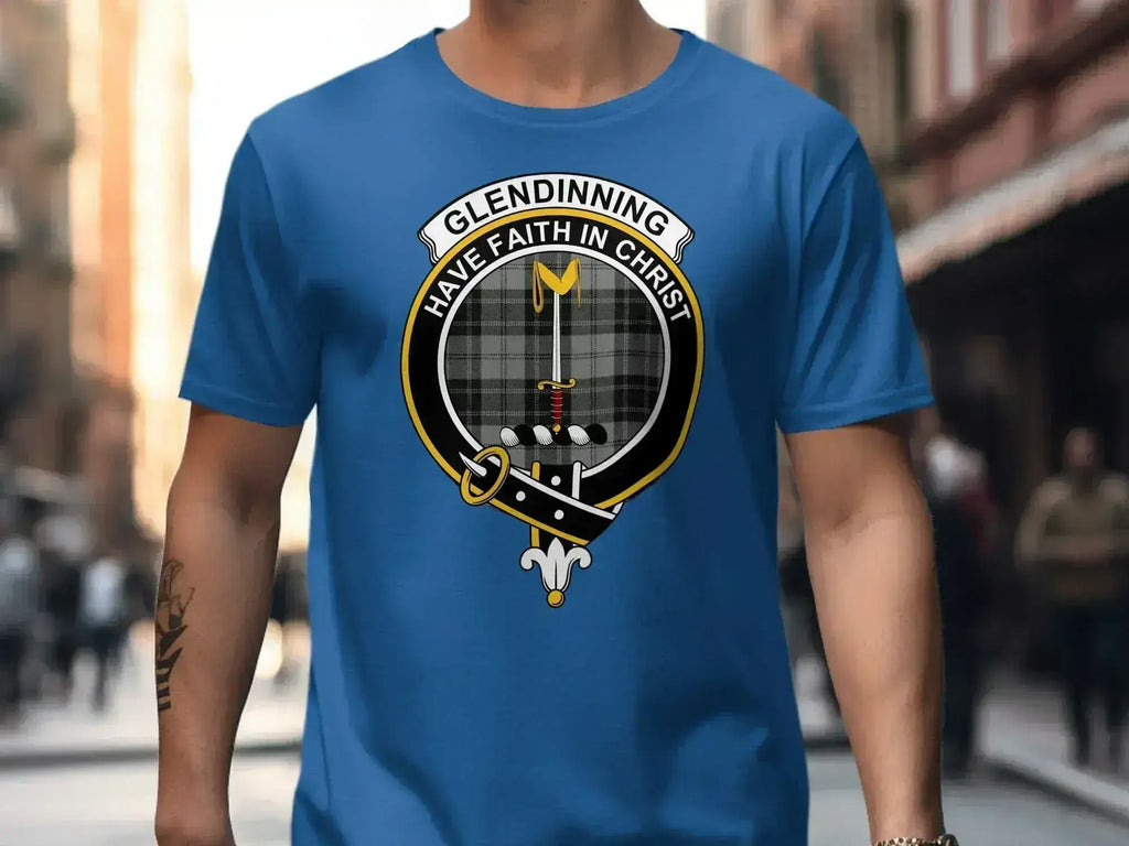 Glendinning heritage t-shirt in navy — side view showing classic fit and sleeve length