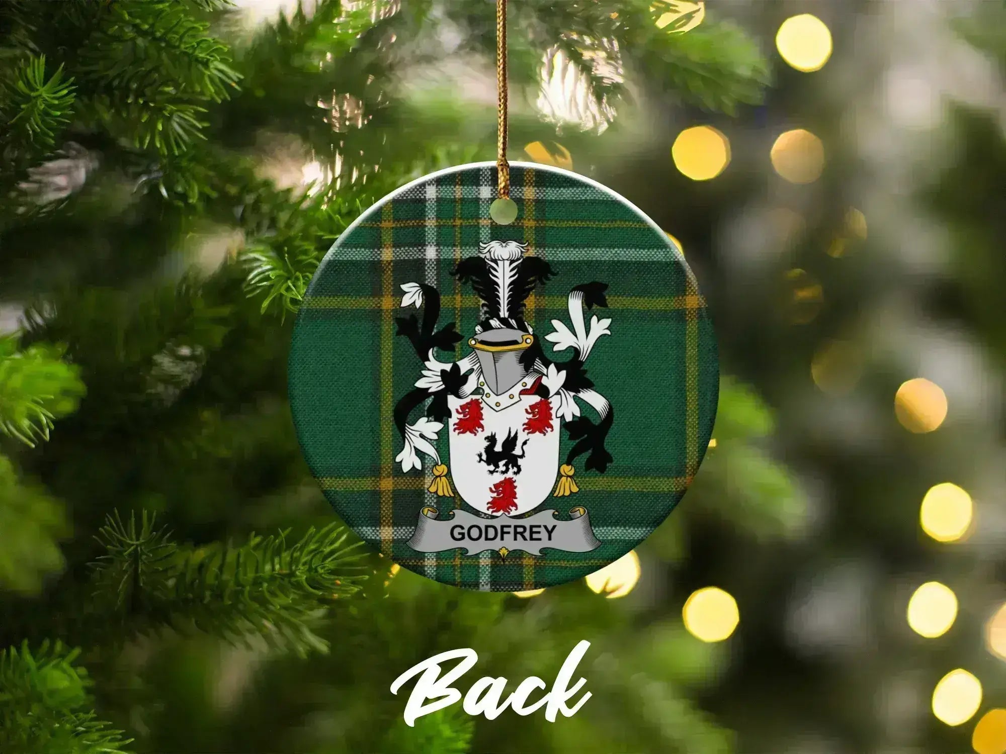 Godfrey Family Crest Plaid Pattern Ornament