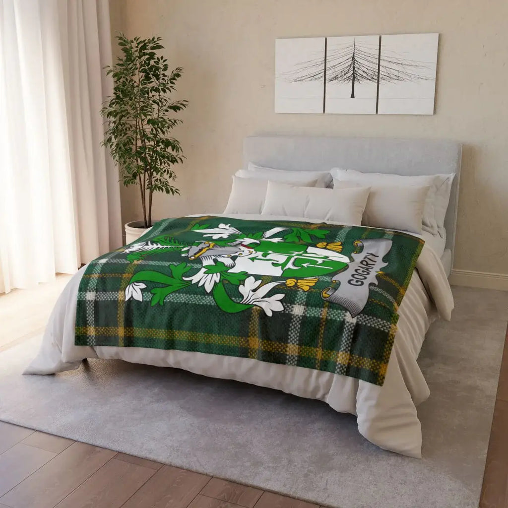 Green Plaid Blanket with Family Crest Design