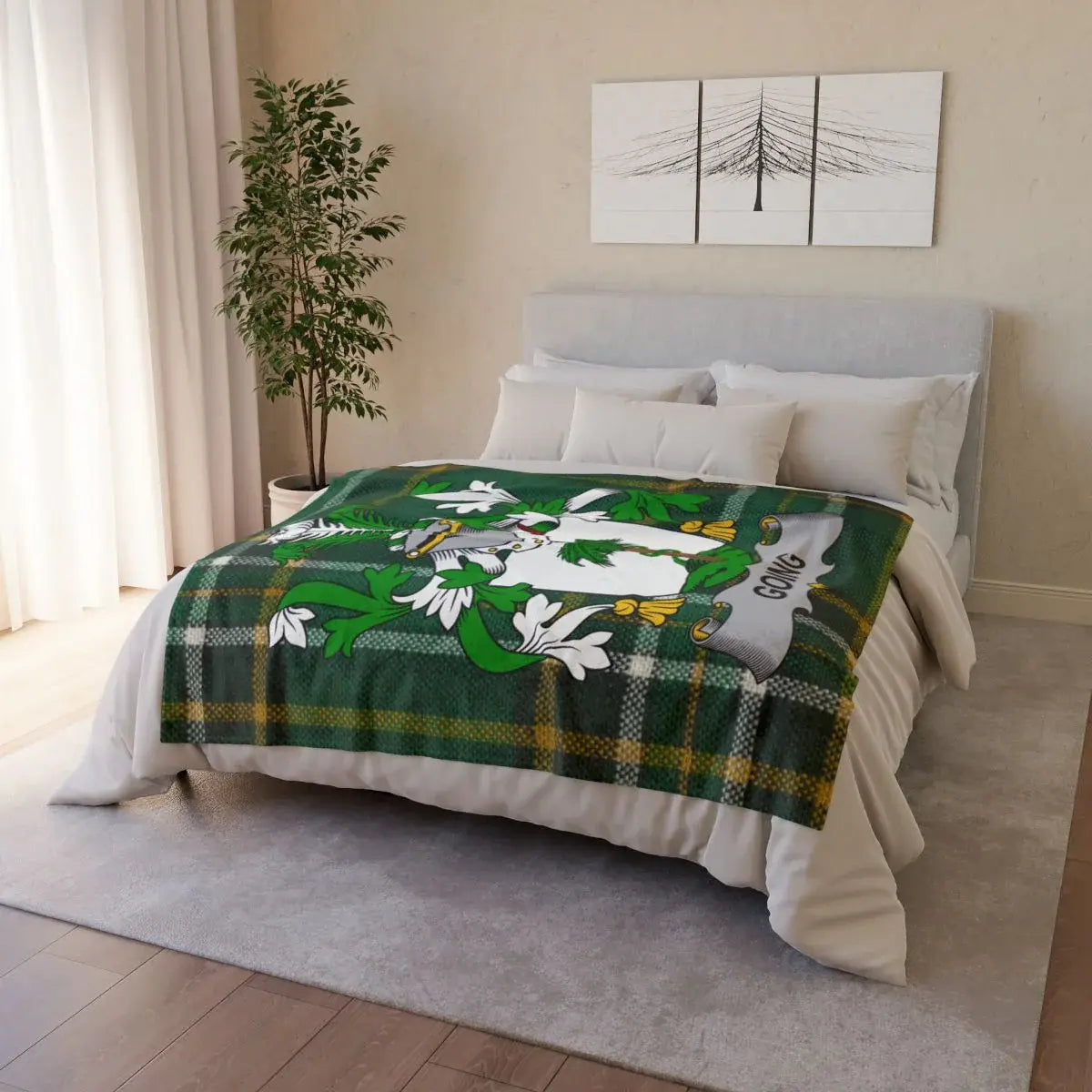 Personalized Family Coat of Arms Plaid Green Blanket