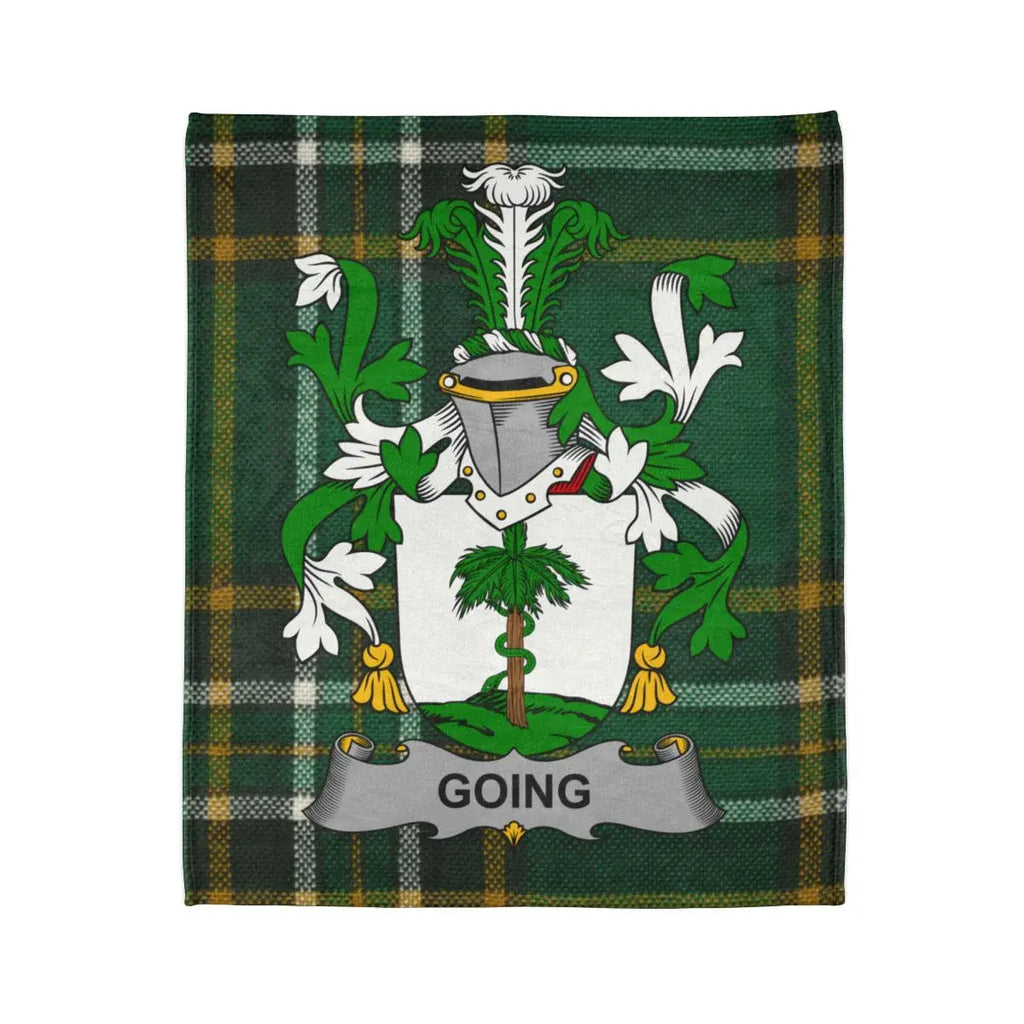 Going Family Crest Design on Green Tartan Blanket