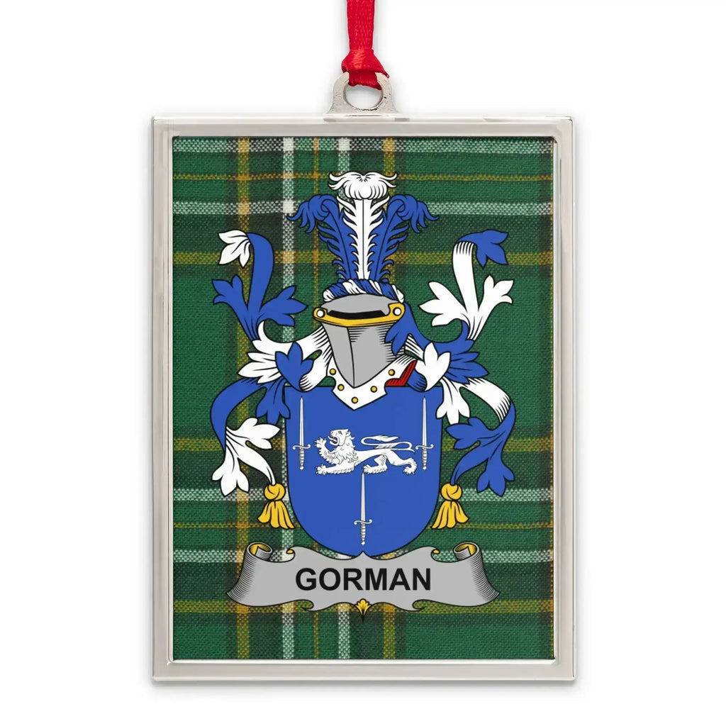 Gorman Family Crest on Tartan Background Ornament product