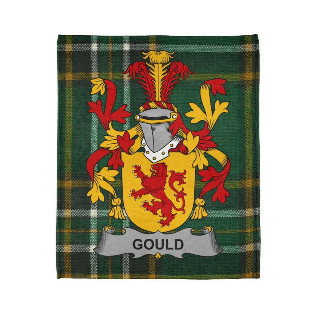 Gould Family Crest on Green Tartan Blanket