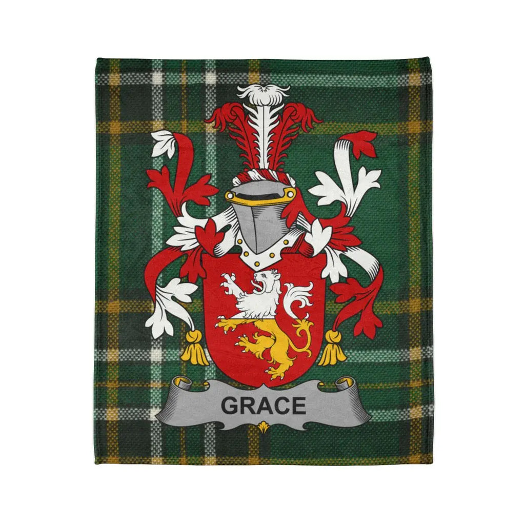 Grace Family Crest with Tartan Background Blanket