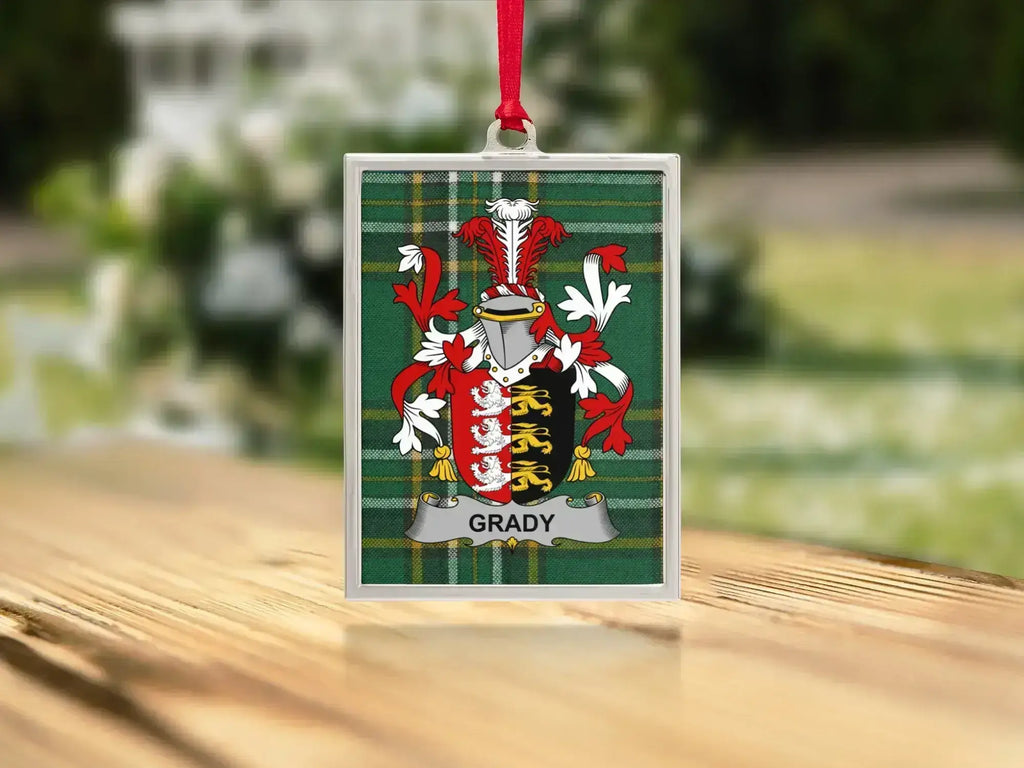 Grady Family Crest Green Plaid Personalized Ornament product